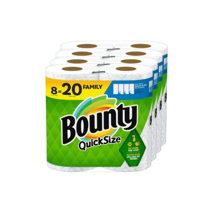 Bounty Quick Size Paper Towels, White, 8 Family Rolls = 20 Regular Rolls