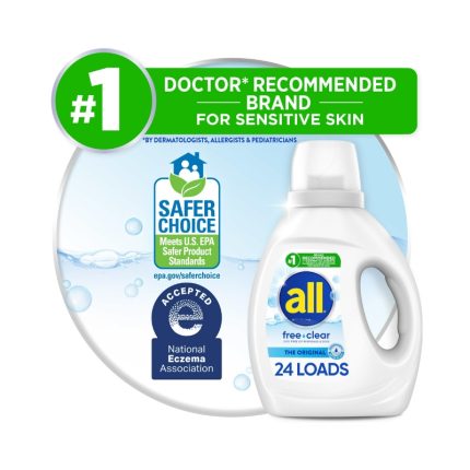 All Liquid Laundry Detergent, Free Clear for Sensitive Skin, 36 Fluid Ounces, 24 Loads