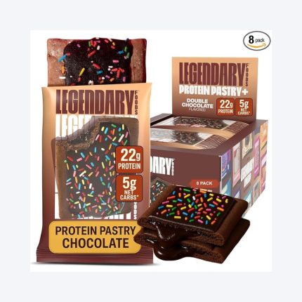 Legendary Foods 22g Protein Pastry+ Premium Low Carb Meal Replacement Bar – Low Glycemic, Gluten Free Protien Snacks – Healthy Keto Snack Box, 8x Zero Sugar Energy Bars – Bariatric Diabetic Friendly