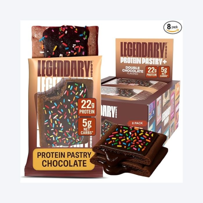 Legendary Foods 22g Protein Pastry+ Premium Low Carb Meal Replacement Bar – Low Glycemic, Gluten Free Protien Snacks – Healthy Keto Snack Box, 8x Zero Sugar Energy Bars – Bariatric Diabetic Friendly