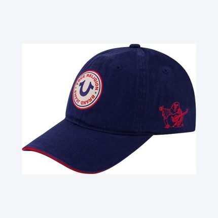 True Religion Kids Baseball Hat, 5 Panel Cotton Twill Adjustable Ball Cap with Round Woven Patch Logo, Navy, One Size