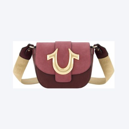 True Religion Women’s Crossbody Purse, Suede Mini Flap Adjustable Shoulder Bag with Horseshoe Logo